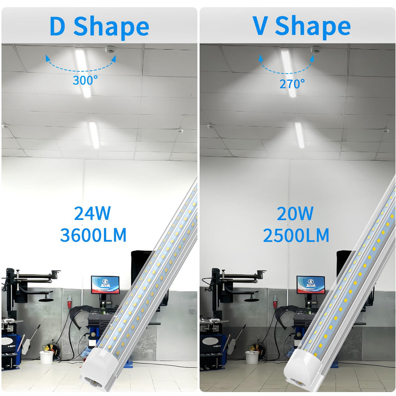 CNSUNWAY 2FT LED Shop Light, 24W 5000K Utility T8 LED Light Fixture, 3600LM Super Bright, D Shape, High Output, Linkable LED Light Tubes for Room, Garage, Workbench, Plug and Play, 2 Pack Daylight White 2 Feet