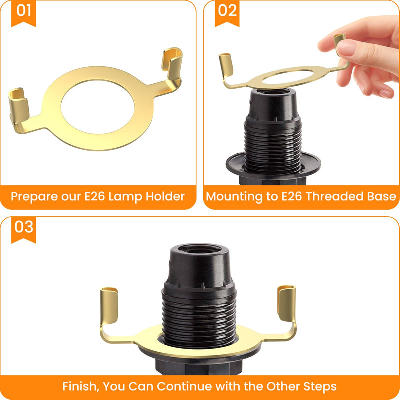 E26 Lamp Harp Saddle Base Lampshade Holder 1-7/16" (36 mm) Non-Slip UNO Collar Adapter for E26 Threaded Base, 2pcs Gold Tone