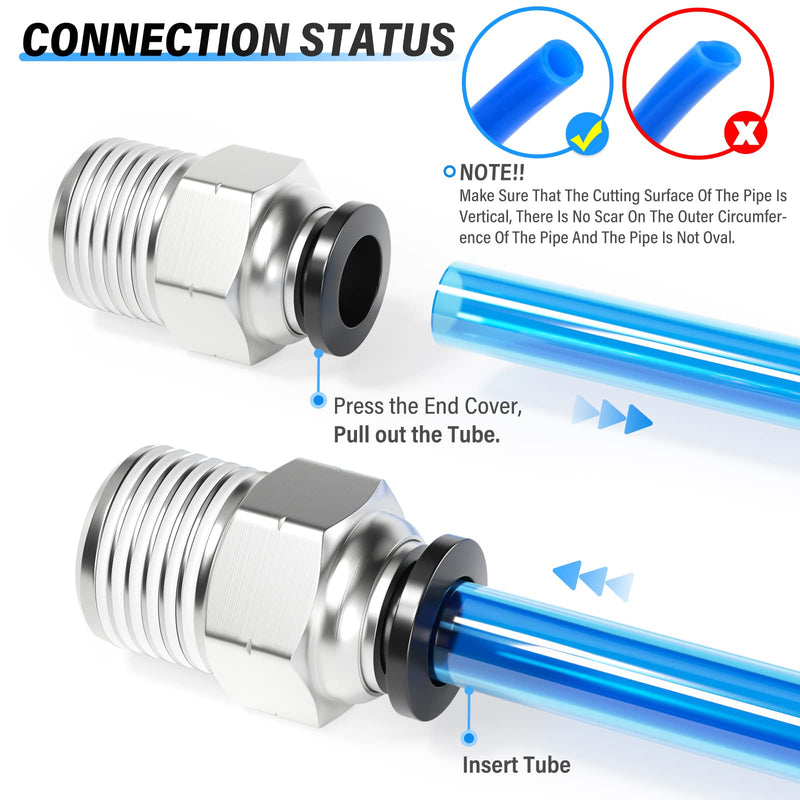 TAILONZ PNEUMATIC Male Straight 1/4 Inch Tube OD x 1/4 Inch NPT Thread Push to Connect Fittings PC-1/4-N2 (Pack of 2) 1/4"OD x 1/4"NPT
