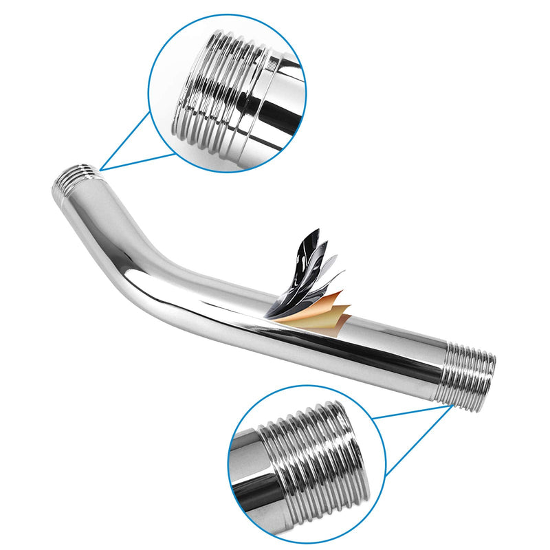 NearMoon 6 Inches Shower Arm + Flange + Teflon Tape, Made of 304 Stainless Steel, Shower Head Extension Extender Pipe Arm, Wall-Mounted For Fixed Bathroom Shower Head, Never Rust (Chrome) 6 Inch Chrome Finish