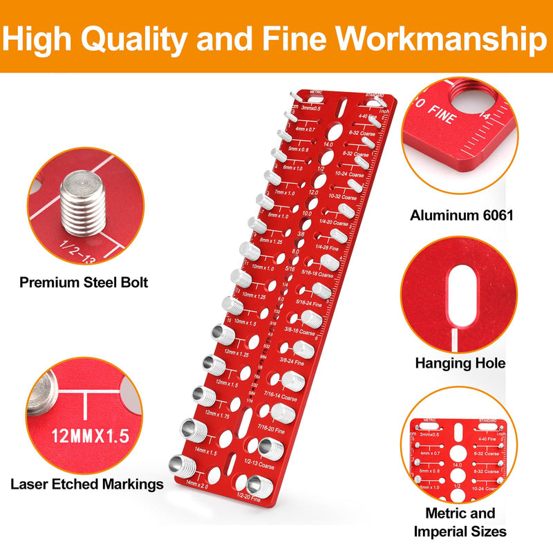 Thread Checker - 30 Nut & Bolt Thread Checker, Bolt Size and Thread Gauge 15 Standard and 15 Metric Sizes & 19 Drill Bit Gauge, Bolt and Nut Identifier Gauge for Easy Verifying Sizing