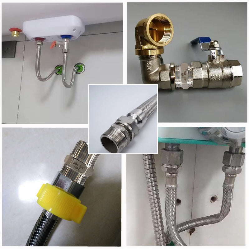 4PCS Hex Nipple 1/2" Male x 1/2" Male Pipe Fittings, 304 Stainless Steel 1/2 inch NPT Male Threaded Pipe Adapter Fittings Equal Nipples Connectors, Male Straight Connector Pipe Fitting 0.5 Inch