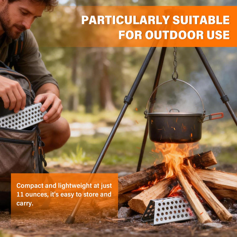 Fire Pit Grate 2-Pack, Stainless Steel Portable Fire Grate for Camping & Backyard, Honeycomb Airflow Design for Less Smoke & Hotter Burn, Nestable Fire Pit Insert