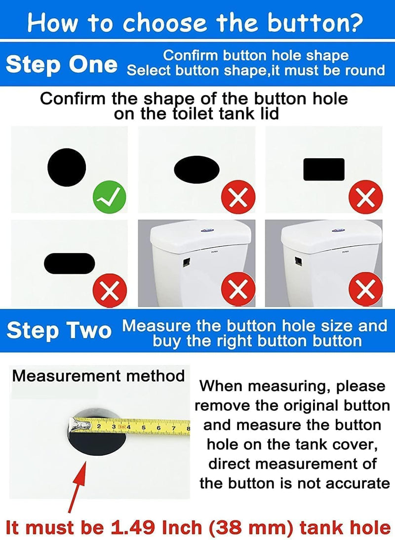 Toilet Tank Button Dual Push Flushing Toilet Button Replacement Toilet Flush Button with Thread 38mm / 1.49Inch Round (Pack of 2) 2 Pack