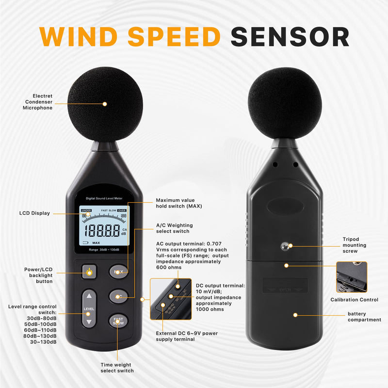 DB-01 Decibel Meter, Professional Sound Decibel Meter with A/C Weighting, Fast/Slow Response, 30-130dB Range,for Home, Office, Factory, Noisy Neighbors