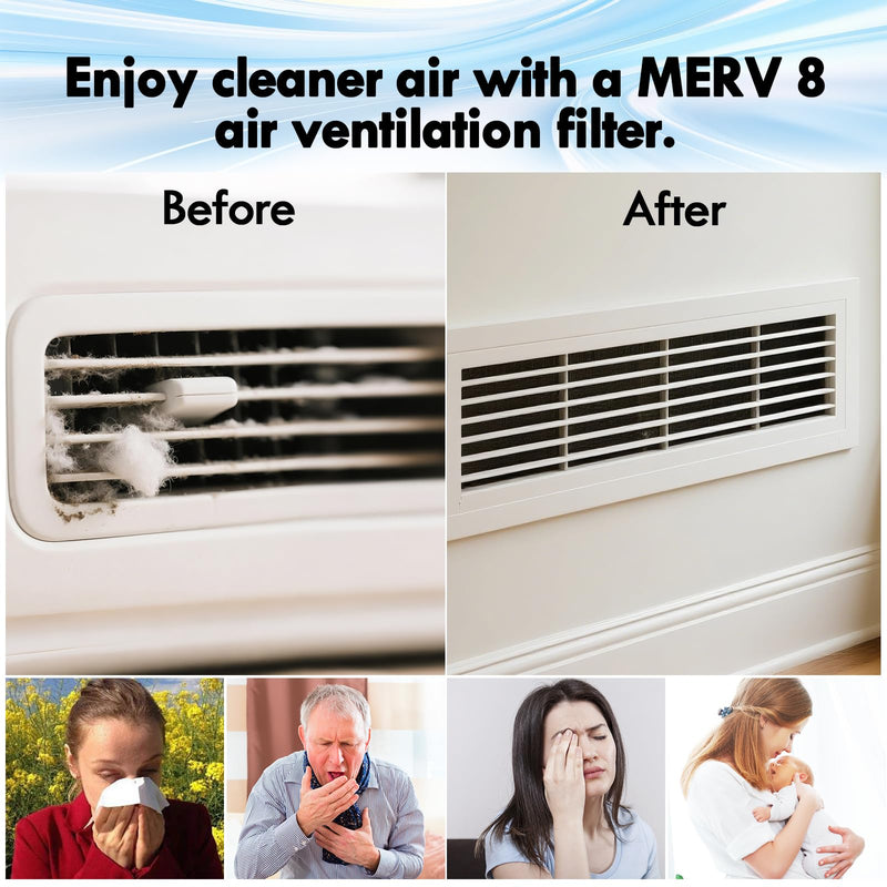 Air Vent Filters, 20" x 140" Cut to Fit Filter Material (80+ Filter), MERV 8 HVAC Furnace Vent Filters for Home, Floor, Ceiling, Grilles - Includes 48PCS Adhesive Hook Tape 20" x 140"