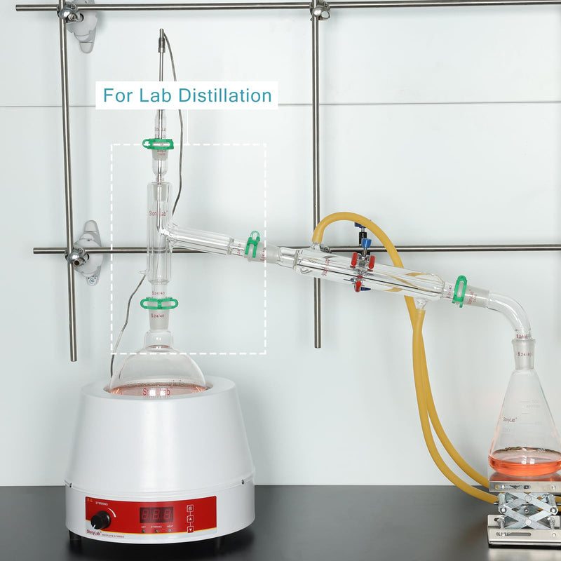 stonylab 75 Degree Distillation Head with Vacuum Jacket, 24/40 Lower and Side Ports, 14/20 Upper Port, Compatible with stonylab Adapters for Efficient Laboratory Distillation 14/20-24/40 Joint