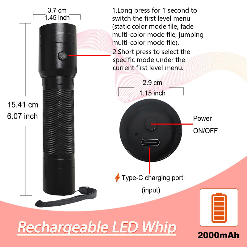 CHINLY LED Whip Lights, Fiber Optic Whip for Dancing, with 40 Color Effect Mode, APP Control and 360°Swivel, Rechargeable Rave Light for Parties, Light Shows, Unique Gifts for Girlfriend,Girl,Wife