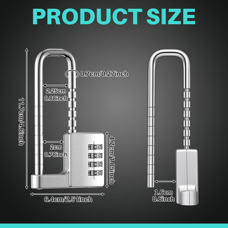 Gisafai 2 Pcs 4 Digit Combination Cabinet Lock U Shaped Code Gym 2.51 x 4.6 Inch Adjustable Padlock Metal Long Shackle Lock for Under 0.6" Width Outdoor College Fences Sports Lockers Gym