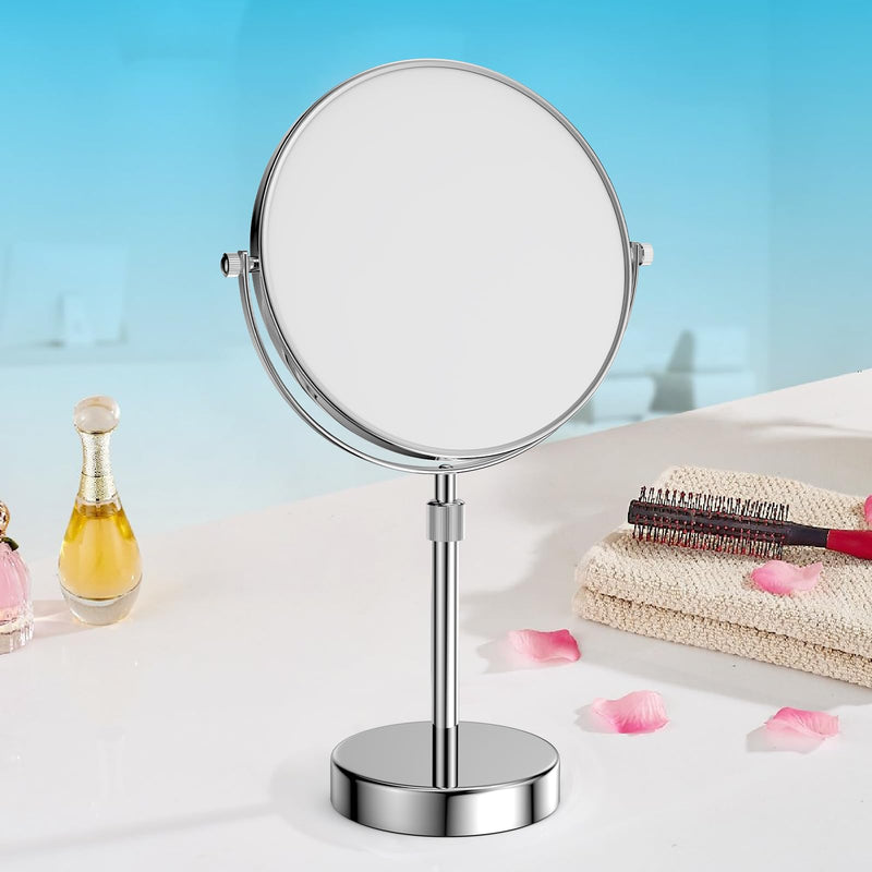 Nicesail Makeup Mirror Tabletop 8 Inch Double-Sided with 7X Magnification, Magnifying Mirror with Pedestal for Shaving Mirror, Height Adjustable for Make up Vainity Table, Chrome Finish (8 Inch, 7X) 19"L x 8"W No Light-chrome-7x