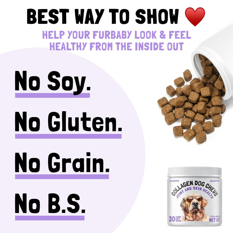 Collagen Dog Chews for Joint & Skin Health 27 Soft Chews All Breeds Mobility, Cartilage Repair & Pain Relief Hip & Joint Skin Coat Anti-inflammatory Support Eggshell Membrane Senior & Adult Dogs