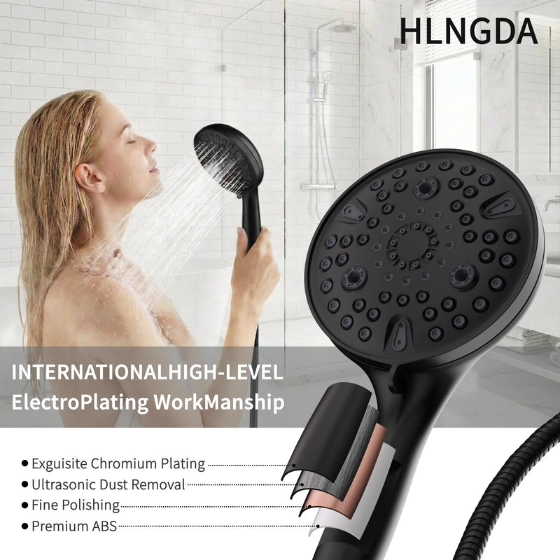 High Pressure Rain Handheld Shower Head Set,Anti-clog Nozzles with Handheld Spray Combo,Fixed Showerhead 6-Mode,59 Inch Hose Bracket Teflon Tape Rubber Washers,Matte Black(MLJ-SC001SGN-2YHS) MLJ-SC001SGN-2YHS
