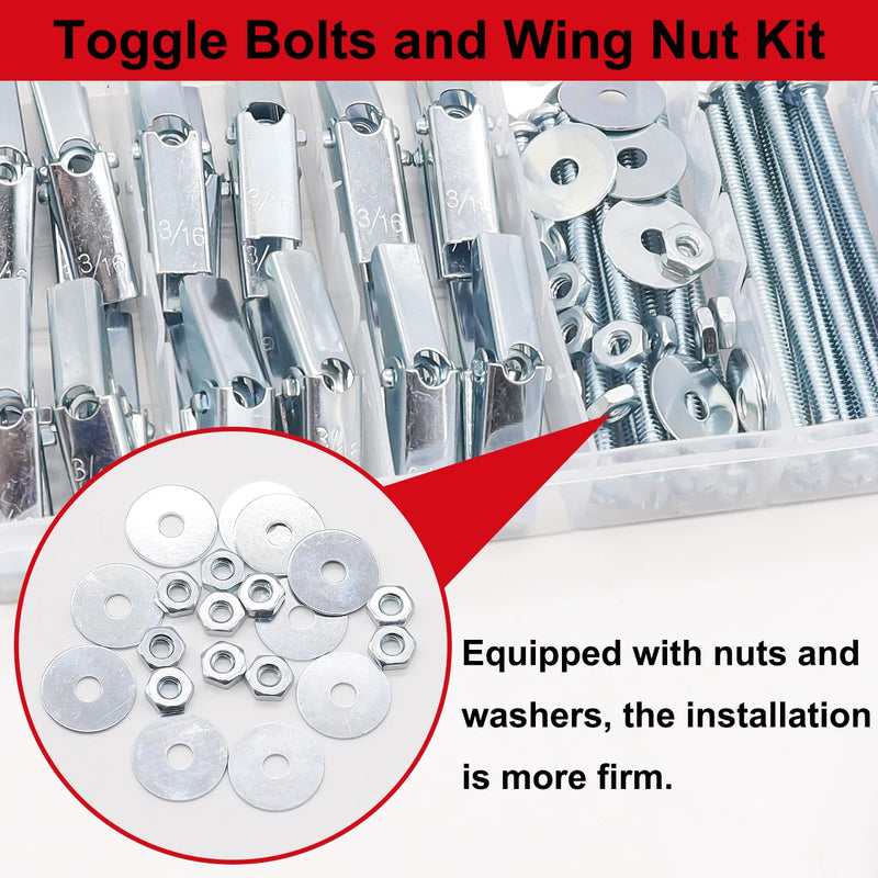 92Pcs 3/16Inch Toggle Bolts for Drywall, Butterfly Anchors Heavy Duty Drywall Anchors and Screws Kit, Toggle Bolts and Wing Nut Kit with Nuts Washers for Hollow Wall, Ceiling (23 Set)