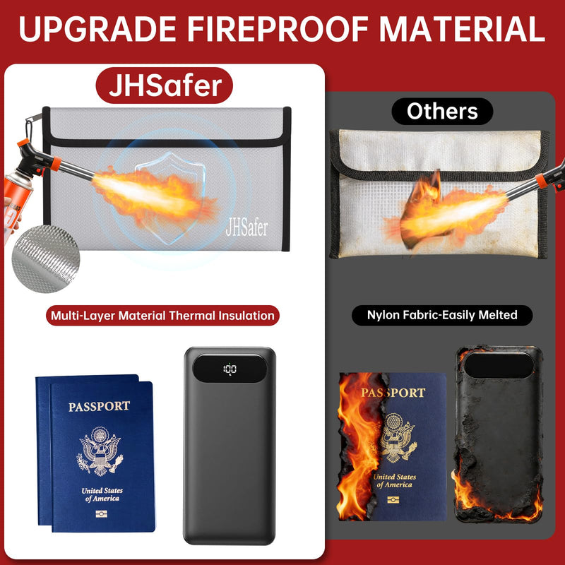 Fireproof Money Bag, Fireproof Bag with Zipper, Explosion-Proof Portable Safe Bag for Cash, Passport, Valuables, Currency & Keys, Power Bank, Phone (Silver & Black Bag, 10.6 x 6.3 inch) Silver & Black Bag