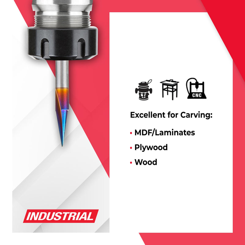 Amana Tool Spektra Extreme Tool Life Coated Solid Carbide Carving Liner Router Bit, 45783-K, 18 Degree x 1/4 D x 5/8 CH x 1/4 Shank x 2-1/2 Inch Long Single Flute