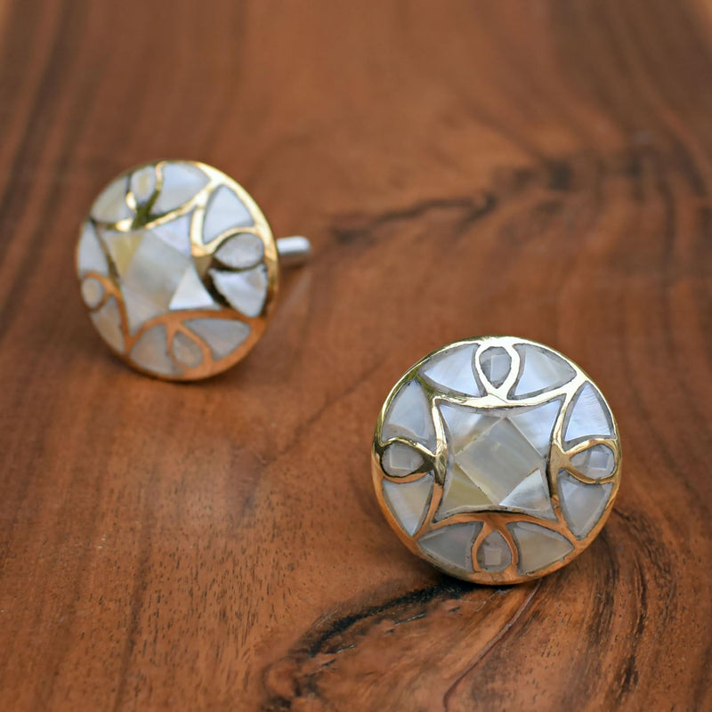 Art Deco Brass Mother of Pearl Cabinet Drawer Knob Brass Door Knob and Pull for Kitchen Bedroom Living Room - Set of 4 Art Deco 1