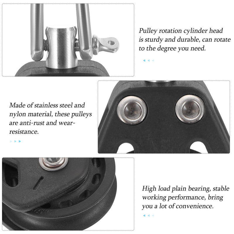 ULTECHNOVO Stainless Steel Nylon Marine Pulley,Pulley Block Rope Rope Runner Kayak Pulley Single Pulley Bearing Block Rope Black