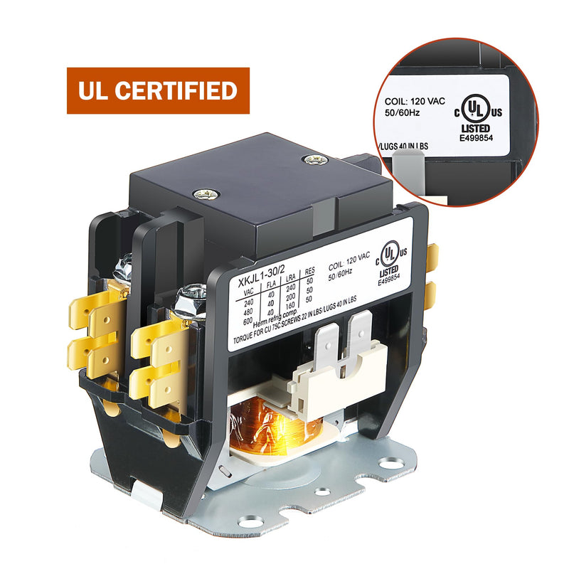 Dreyoo 2 Pack Carrier HVAC Motor Contactor, 120V 30 Amp Coil 2 Pole Replacement Relays Compatible with C230B, Air Conditioner, Heat Pump, Refrigeration Systems