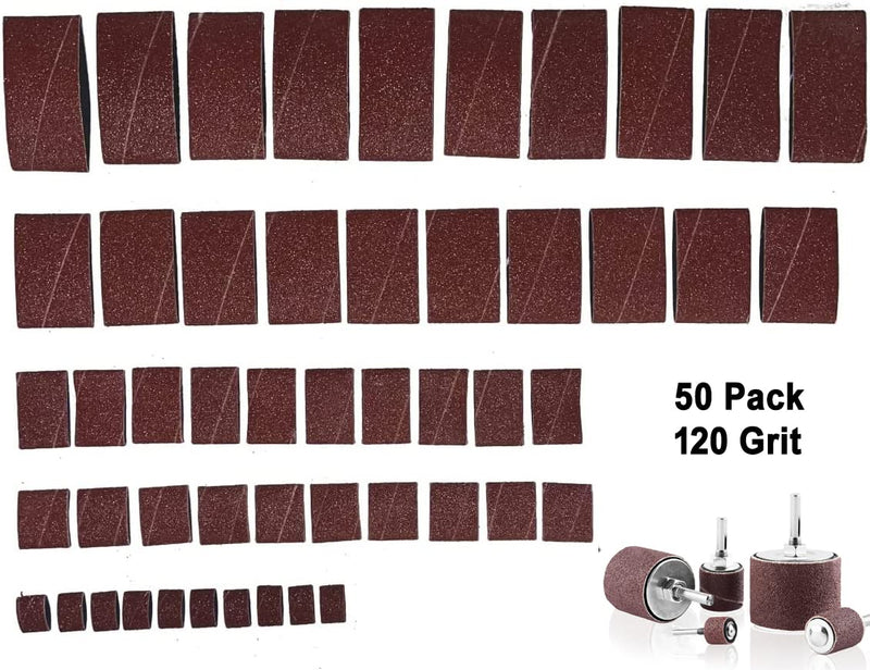 50 Pack 120 Grit Replacement Sanding Sleeves for Rubber Drum kit 1/2" 3/4" 1" 1-1/2" 2" Inch Aluminum Oxide Woodworking Drill Rotary Sander-Drum 1/4" Drive spindel Abrasive