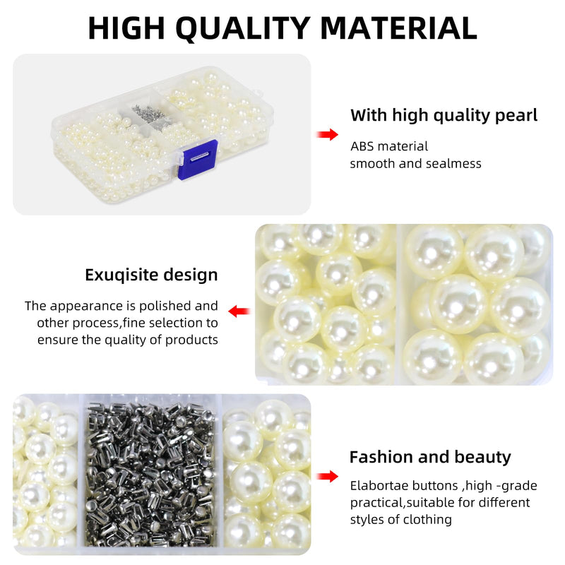 Troyune Pearl Setting Machine, Pearl Hand Press Tools with White Pearl Beads, Rivet Studs and L Hexagon Wrench for Decorating Clothes, Dresses, Bag, Hair Band or DIY Crafts