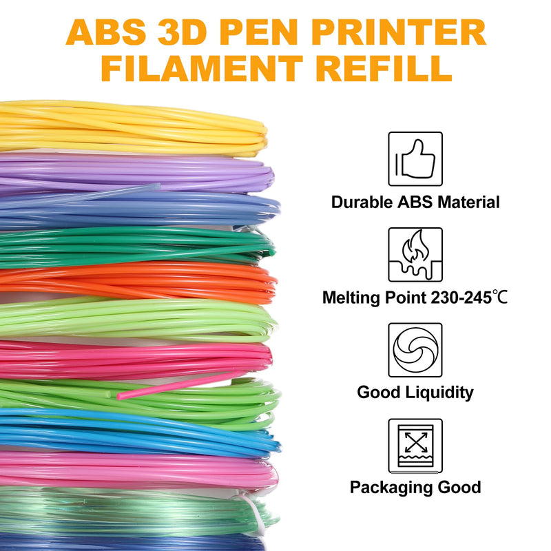 MECCANIXITY 30 Colors ABS 3D Pen Printer Filament Refills, Each Color 16.4 Feet Total 492 Feet 1.75mm Printing Filament for Most 3D Printing Pens