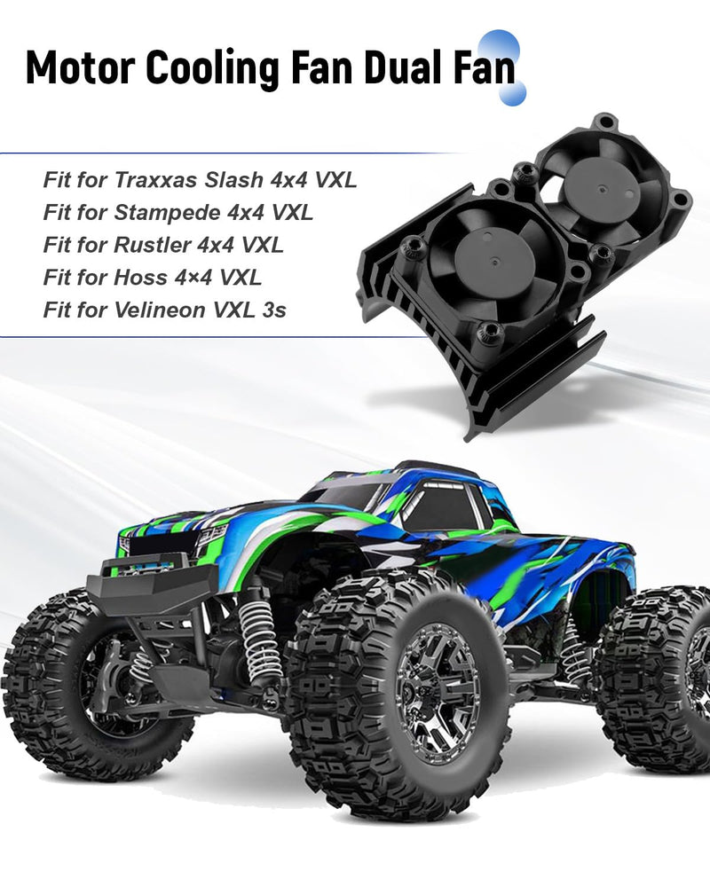 VXL-3s ESC Cooling Fan and Motor Dual Fan, Fit for 1/10 Traxxas Slash 4×4 VXL/Rustler 4X4 VXL/Stampede 4X4 VXL/Hoss 4×4 VXL/Velineon VXL 3s Cooling Fan, Black