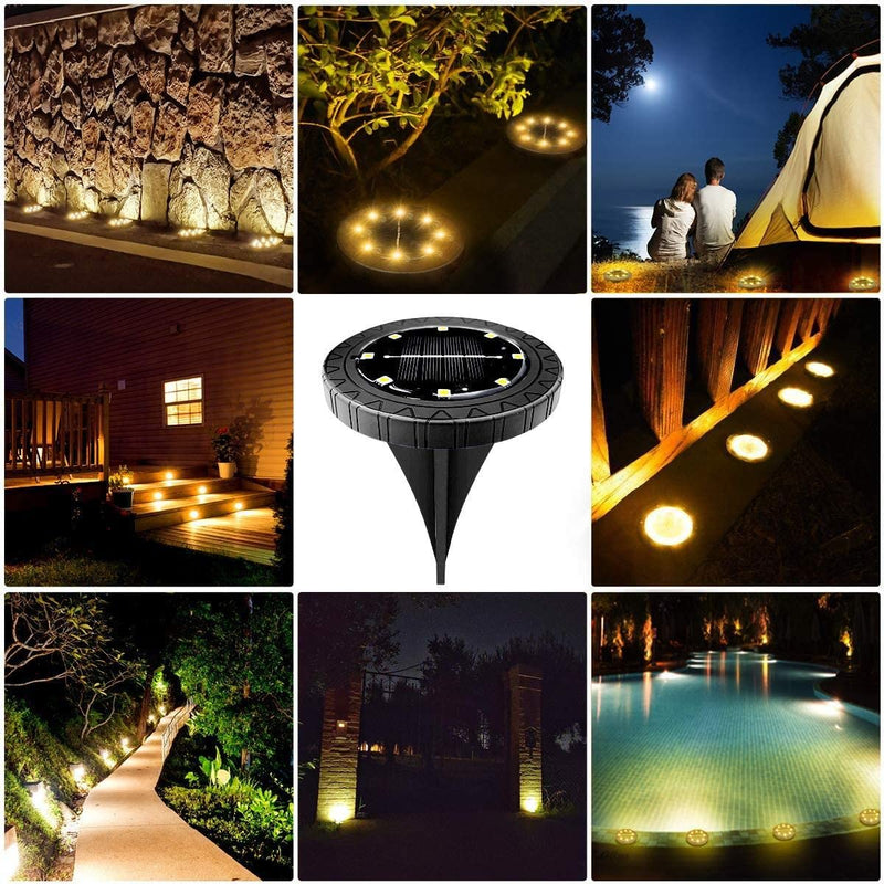 Solar Powered Ground lights 12 Pack,Waterproof LED Solar Lights Outdoor Solar Disk Lights Decorative,Solar Garden Lights for Landscape Pathway Patio Yard Walkway Path Lawn Driveway Lighting Warm White Black