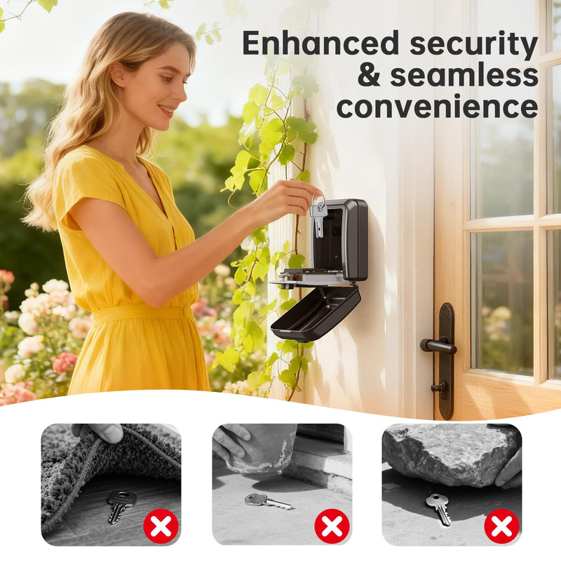 Key Lock Box,Customizable 12-Digit Combination,LockBox for Keys with Resttable Code,Large Capacity & Weatherproof Outside,hide a key Outdoor,Spare Key Wall Safe Storage for Home,Office,Garage Large MG8109