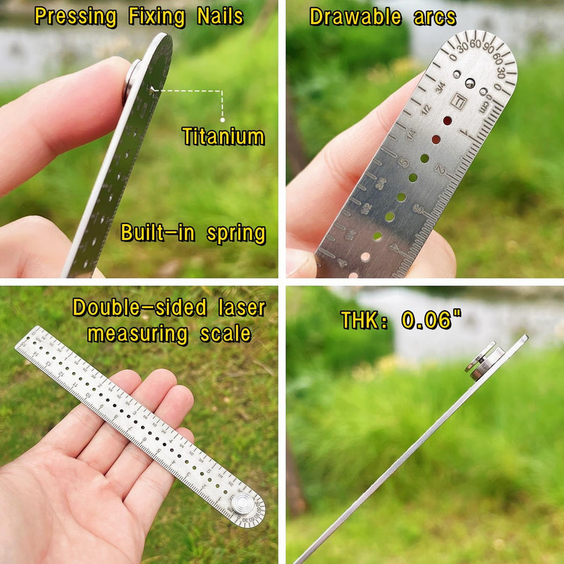 Titanium Ruler, Metal Straight Ruler, Portable EDC Multifunctional Micro Ruler, Double-Faced Drawing Ruler, Protractor, Compasses, Arc, Measuring Tools Rule(CM/INCH) (Large) Large