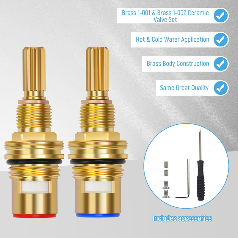 Brass 1-001 & Brass 1-002 Ceramic Valve Cartridge Set, Replacement Hot Widespread Cartridge and Cold Widespread Faucet Cartridge Replacement Brass 1-001 & 1-002