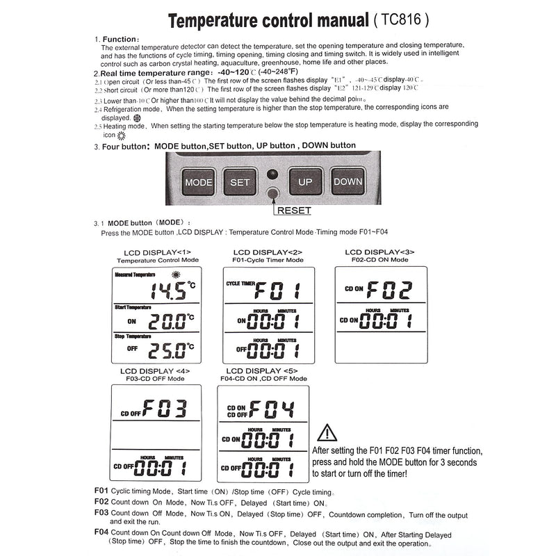 UMLIFE 2Pack Digital Thermostat Temperature Controller Electric Digital Thermostat Heating Cooling Control Mode Timer 1800W 120V 15A Greenhouse Heater with Thermostat Backlit Display 2PCS