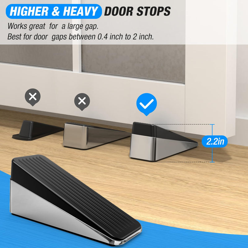 Crosize 2.2 inch Tall and Large Door Stopper, Strongest Metal Door Stops, Stackable to 4 inch, Non-Slip Heavy Duty Big Door Stop Wedge for Bottom of Door, Silver, 1 Pack