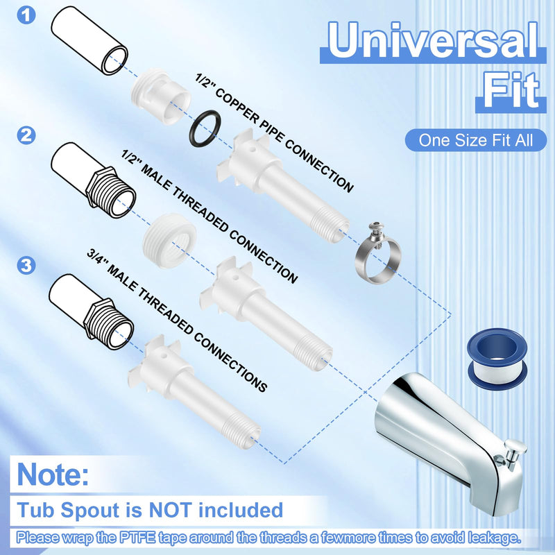 Dreyoo Four in One Tub Spout Adapter, Bathtub Faucet Spout Adapter Slip Fit for Copper, Universal Fits 1/2'' Copper Pipe, 1/2'' IPS and 3/4'' IPS, Tub Spout Diverter Repair Kit with Assembly Tool