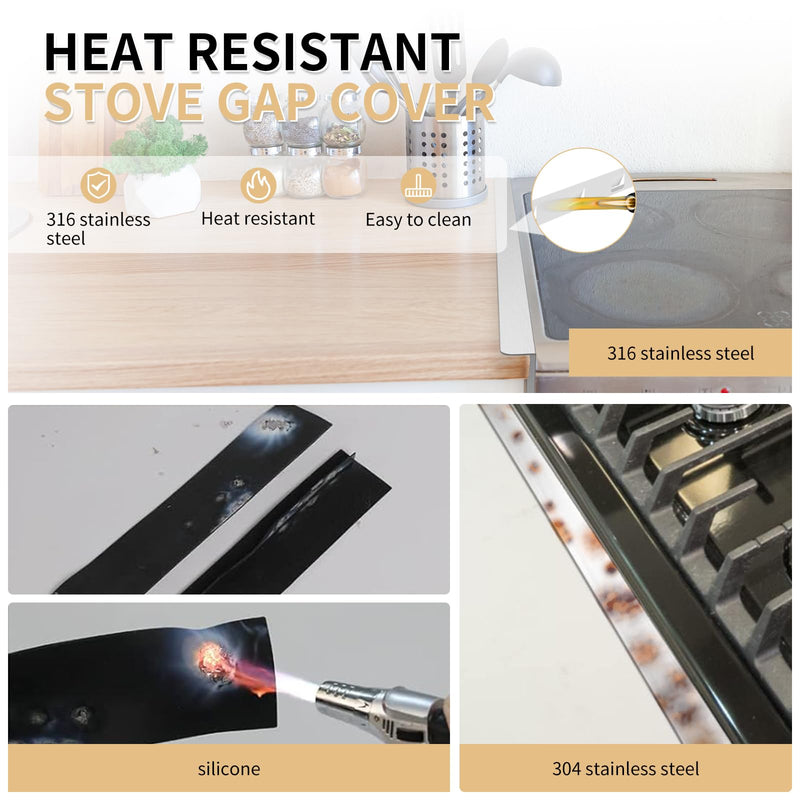 Stove Gap Covers 316 Stianless Steel Stove Gap Filler Oven Side Gap Filler Between Stove and Counter Slide in Range Trim Kit for Kitchen 2 Pack 23.2 inch Silver