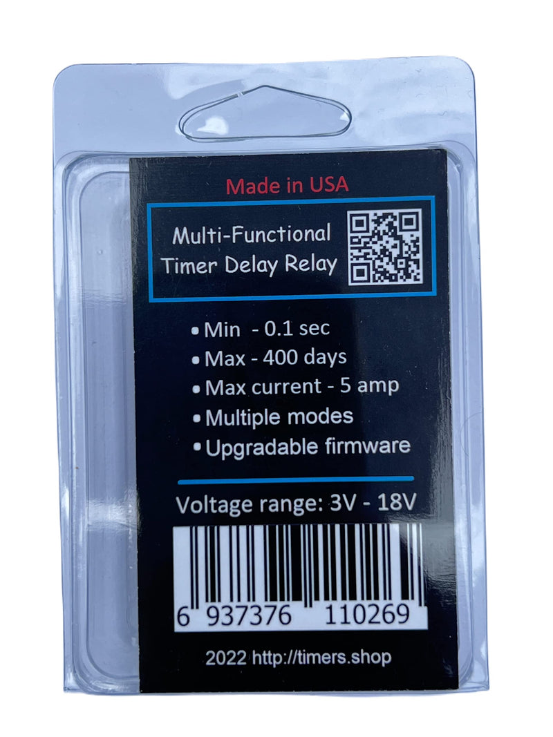 Small Miniature Timer on Off Cycling delay Relay 0.1 sec to 9999 Hours. 3V 12V 18V DC 5A. Power On Off delay, Cycling. Industrial Control and Hobby. and Programmer
