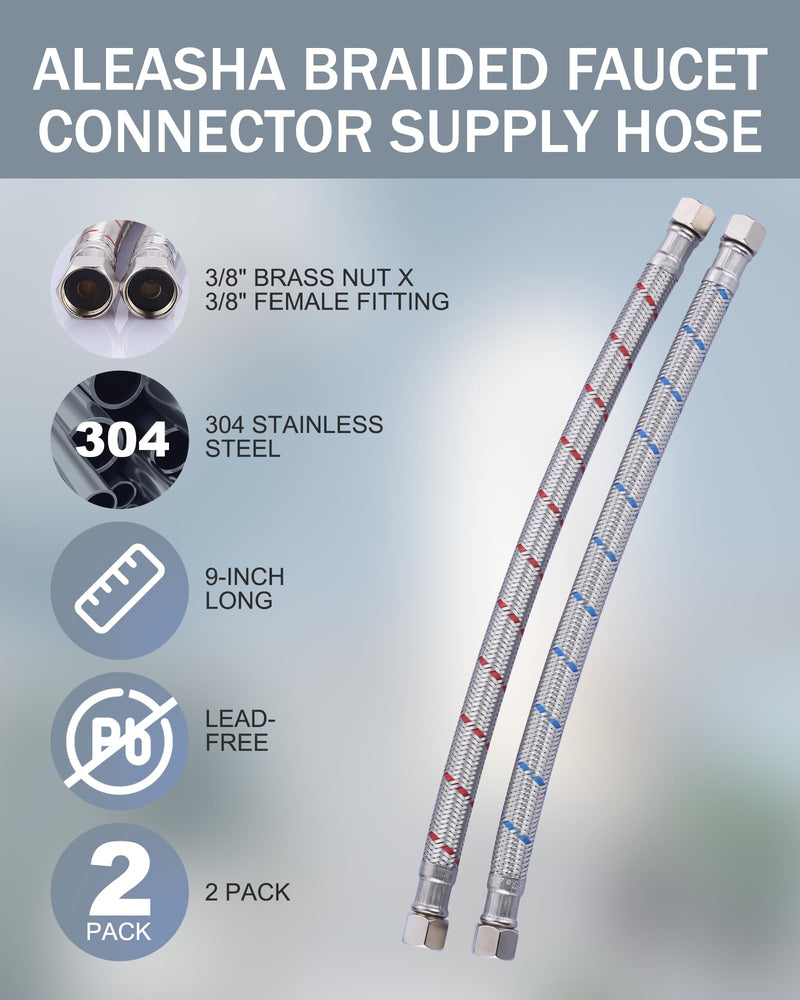 Faucet Supply Lines,9 Inch Faucet Hose Connector 3/8" to 3/8" Female Compression Thread Stainless Steel Braided Bathroom Kitchen Faucet Connector Water Supply Line,2Pcs 9 Inch