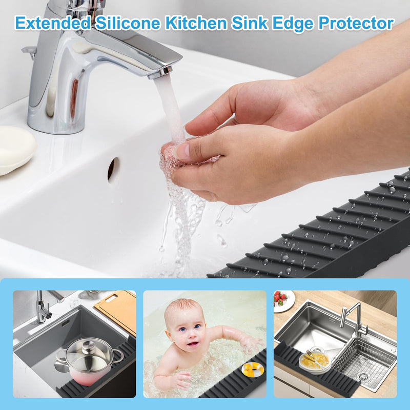 Silicone Sink Edge Protectors 4" x 30", Upgrade Kitchen Sink Splash Guards with Suction Cup, Splash Guard for Bathtub Sink, Countertop Protectors for Quartz Kitchen Sink（Black） 4*30in（black）