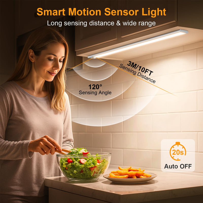 Gritin 14.7inch Under Cabinet Lighting Rechargeable 2 Pack- 3 Color Temps&5 Level Brightness, Super Bright, 4 Modes, Motion Sensor, Long Lasting - Easy Installation Magnetic Under Closet Lights-Silver Silver 14.7 inch