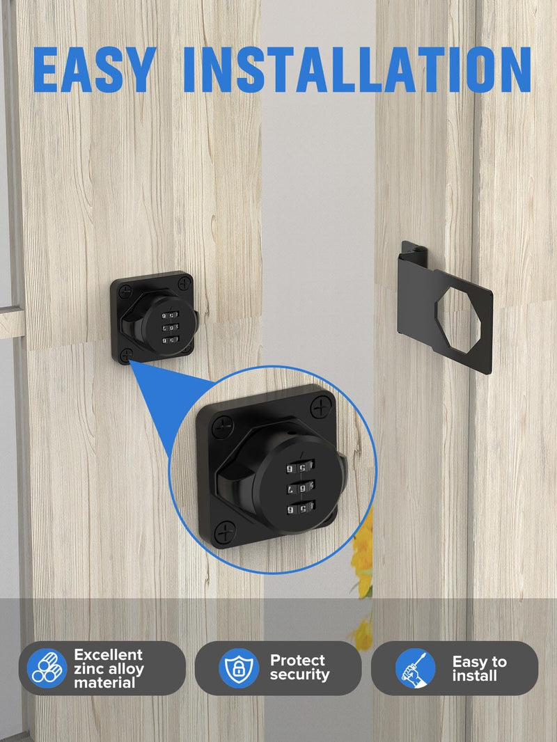 Cabinet Password Hasp Locks, 90 Degree Barn Door Lock, Household Security Combination Latch Lock for Locker, Fence, Bathroom, Outdoor, Garden (Black-2PCS) Black-2PCS