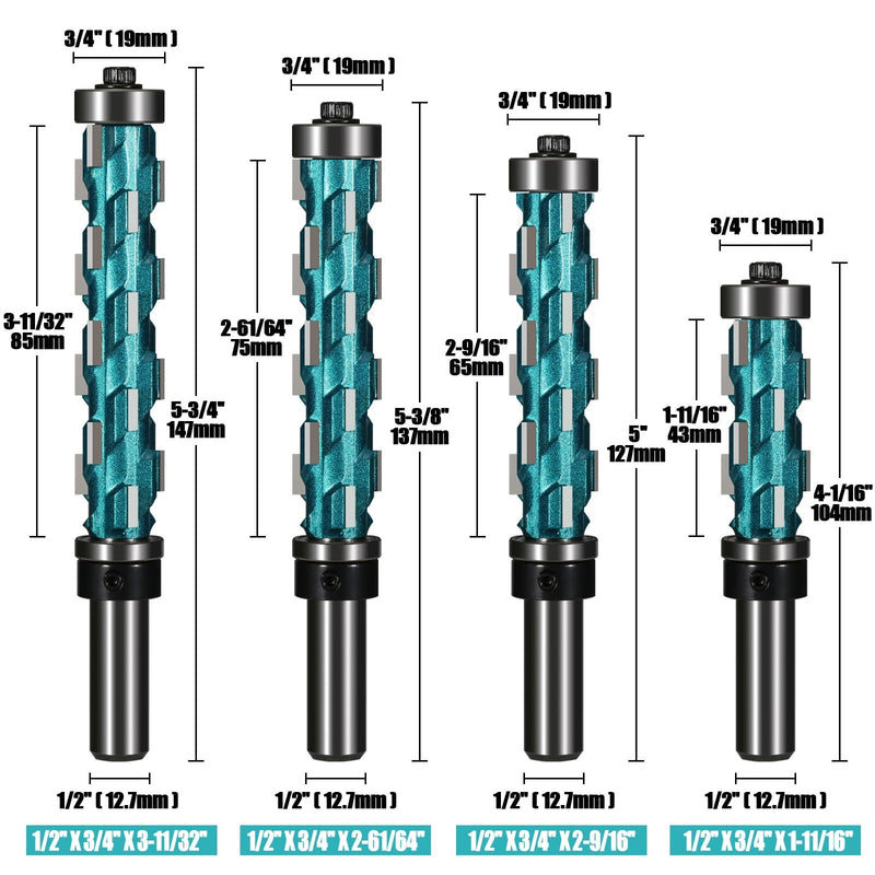 Spiral Flush Trim Router Bit 1/2 Inch Round Shank, 2-61/64 Dia YG8 Carbide Bit, Double Bearing Spiral Trimming Tool Woodworking Milling Cutter Tool for Wood MDF 2-61/64(75mm)