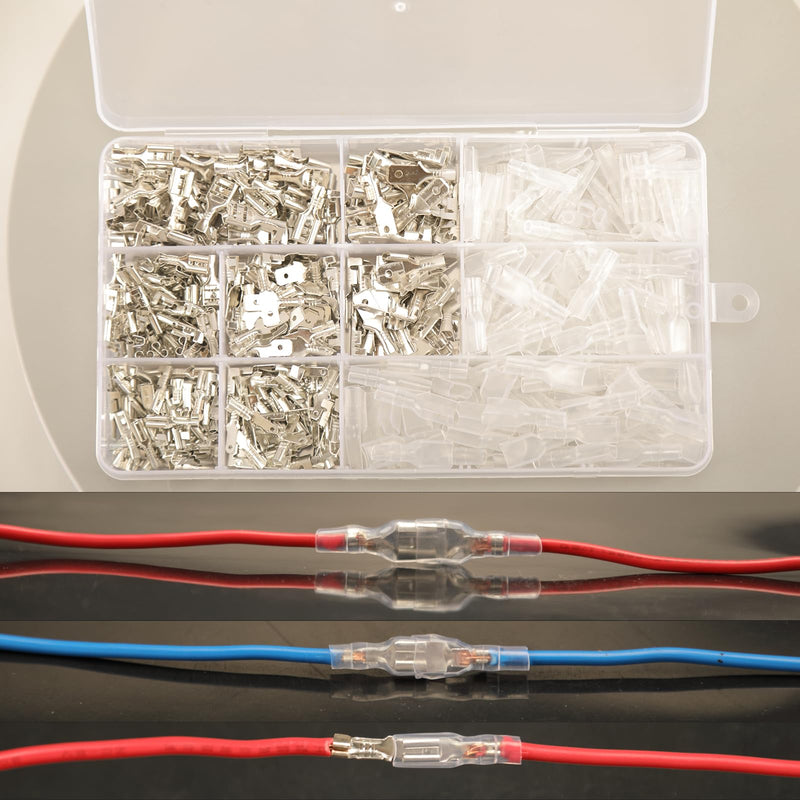 540pcs 2.8mm 4.8mm 6.3mm Male and Female Spade Connectors Kit with Insulating Sleeve, Crimp Connectors Crimp Terminals Electrical Connectors, Electrical Terminals for Electrical Wiring 540