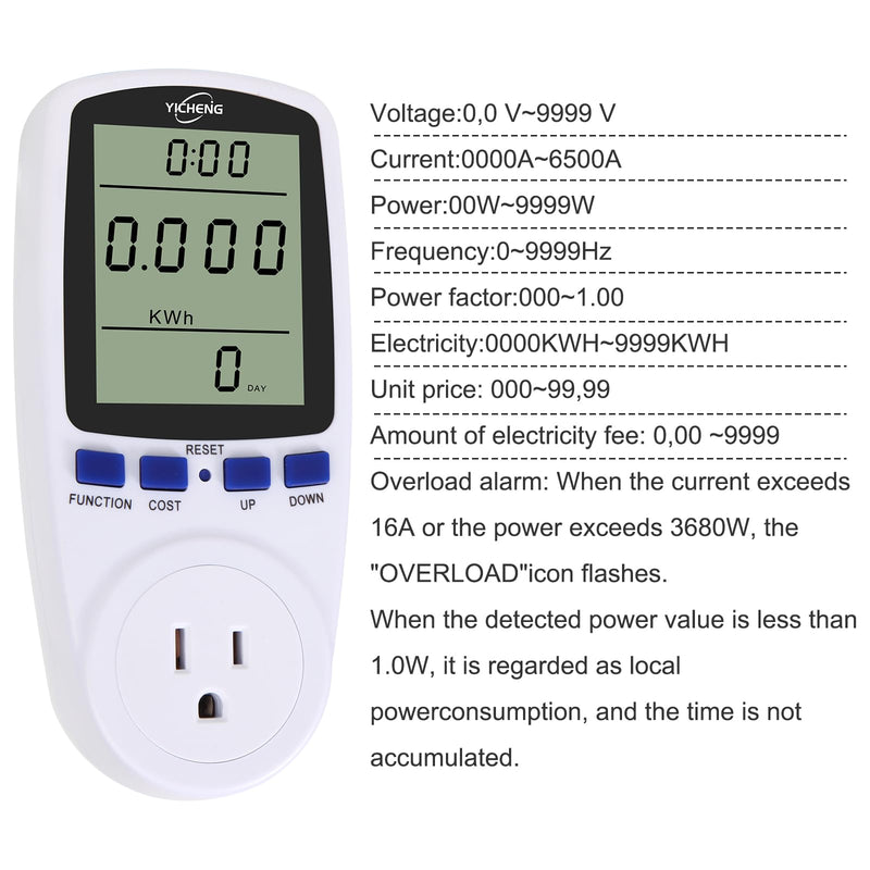 Electrical Usage Monitor,Watt Meter,Power Meter,Wattage Meter,Energy Voltage amp Meter Tester with,Overload Protection,7 Modes Display (no Backlight) no backlight