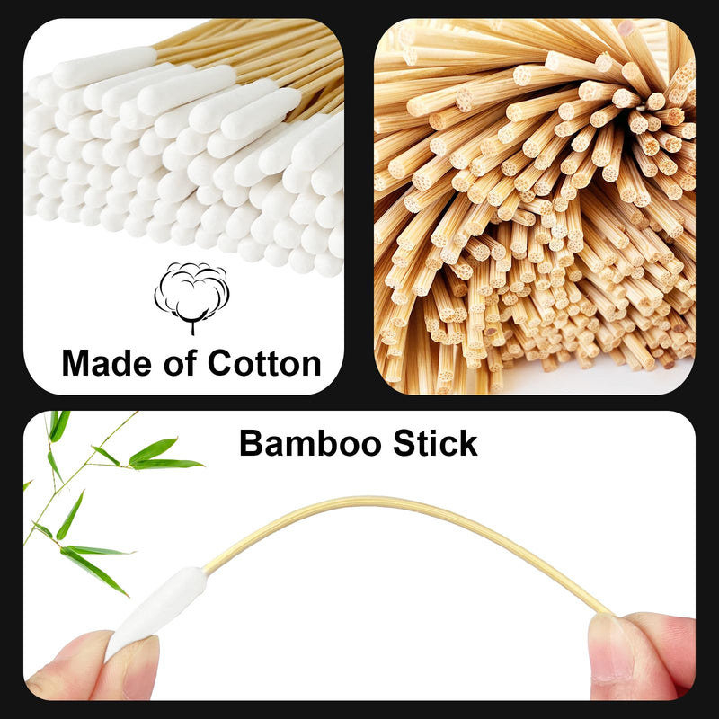Egaageoi 200 Count Large Cotton Swabs for Dogs & Cats (6 Inch) | Biodegradable Bamboo Handle Tips for Pet Ear Cleaning | Soft Fragrance-Free Applicators for Ointments & Medication