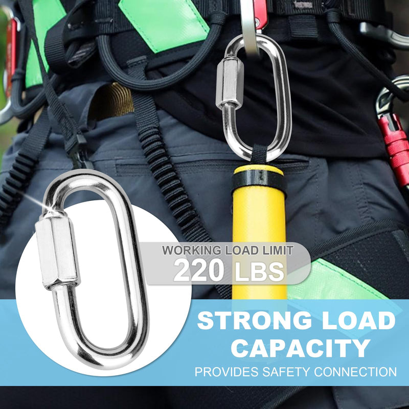 10 Pcs 1.5" 304 Stainless Steel Screw Chain Quick Links Carabiner Locking Quick Chain Repair Links Pets Keychain for Outdoor Traveling Equipment, 220 Lbs Capacity 1.5"10pcs(304)