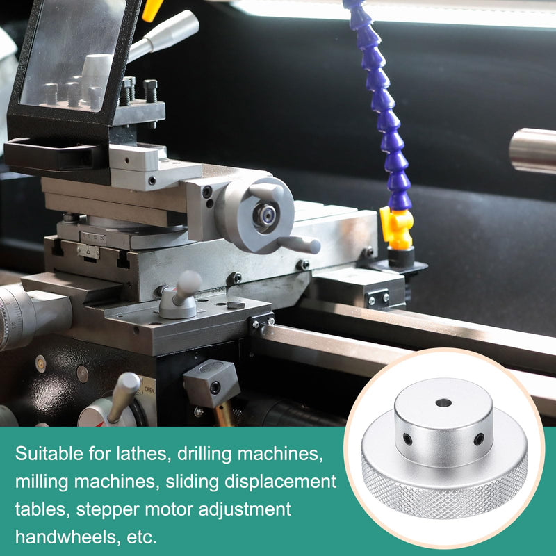 HARFINGTON Aluminum Alloy Handwheel 60mm OD 6mm Bore Aluminum Milling Machine Handle Machine Tool Hand Wheel with Wrench and 2pcs Screws for Milling Machine Lathe, Silver Tone 60mm x 6mm