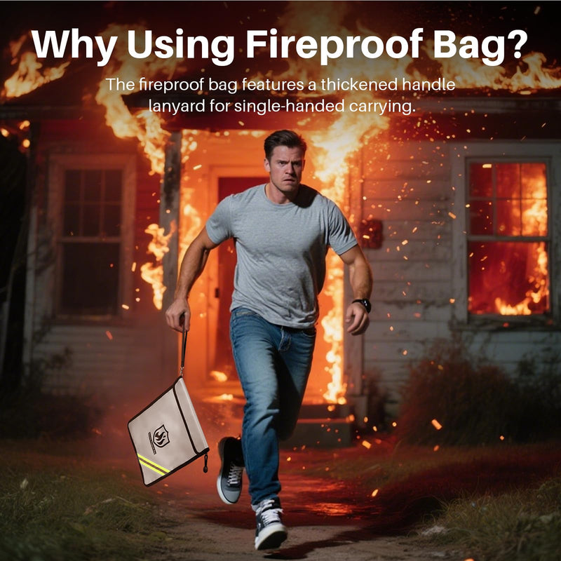 Fireproof Document Bag, 15 x 11 Inch Waterproof Documents Holder 2000℉ Safe for Important File Money Cash Legal Papers, Two Pockets Dual Zippered File Bag with Hand-held Strap & Reflective Strip