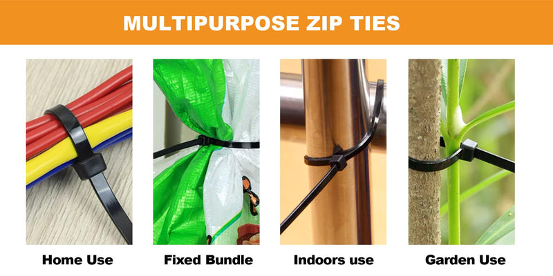 Nirah Zip Ties 4 inch, Black, Small Zip Ties, 100 Pcs in a Resealable Zip Lock Bag. Small Cable Ties Black for Indoors and Outdoors Use, Industrial Grade 4" 100 pk 18lbs Uv Protected Black