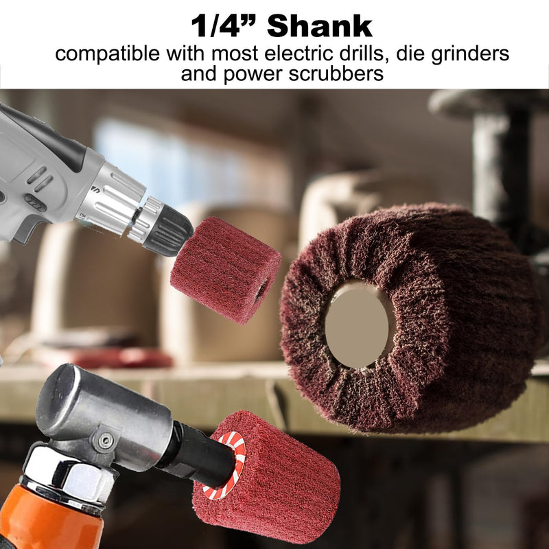 HighFree 7 PCS Non Woven Abrasive Buffing Polishing Wheels Drill Attachment Set - Scouring Pads Wheel with 1/4" Shank for Stainless Steel Copper Aluminum Wood-Wares (320 Grit Red) 320 Grit Red