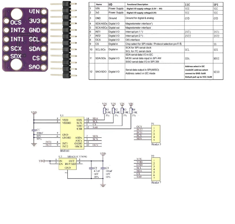 3 Pcs BMI160 GY-BMI160 for 6DOF 6-Axis Rate Gyro Gravity Accelerometer Sensor Module IIC I2C SPI Communication Protocol 3-5V
