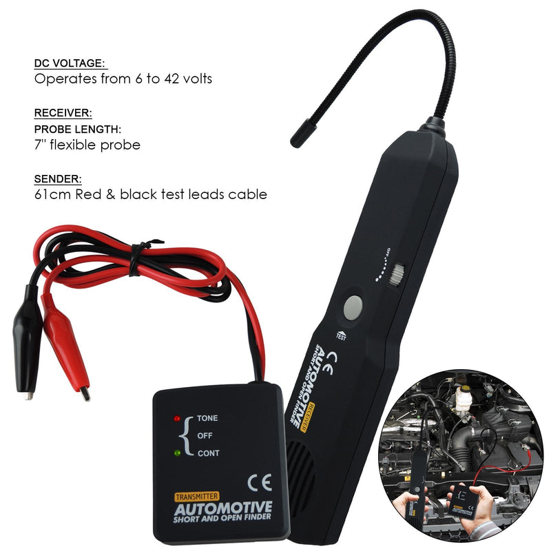 Automotive Electrical Open&Short Finder Circuit Tester Circuit Finder Detector Tone Generator Cable Wire Breaker Tracker Circuit Fault Finder DC 6-42V Car Diagnostic Tool